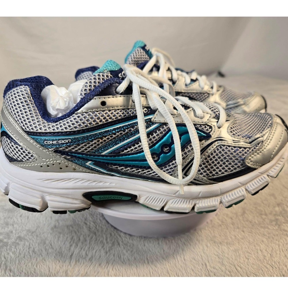 Saucony Cohesion Women Running Shoes Silver Blue White Athletic Sneakers 7.5